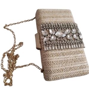 Elegant Cream Clutch with Gold Chain Venus Crossbody